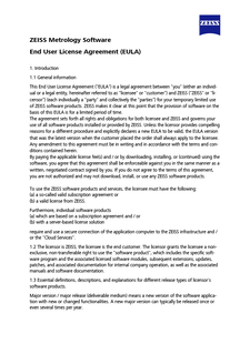 Esikatsele kuvaa ZEISS Metrology Software End User License Agreement (EULA)