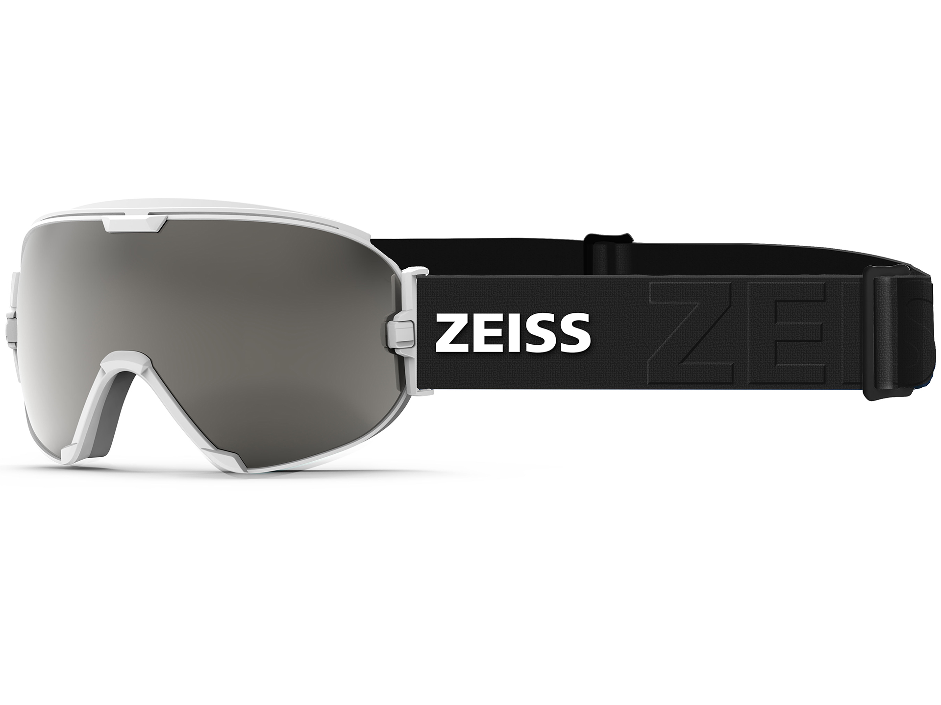 ZEISS-laskettelulasit, joissa on tummanharmaa visiiri ja musta hihna
